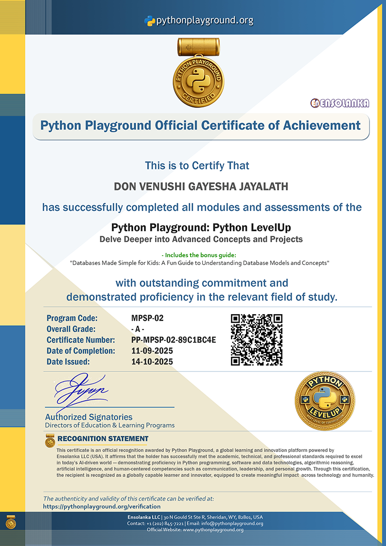 Sample Certificate — Python LevelUp